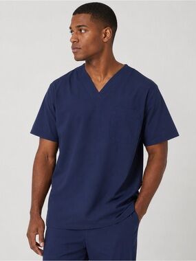 White Cross Men's V-Neck Scrub Top | 2 Pocket | Navy Blue